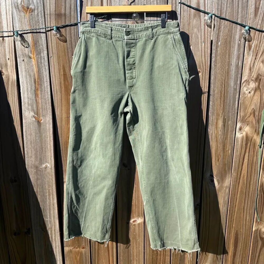 Vintage 50s USMC P-53 HBT Herringbone Military Trouser Pants Size 32x28